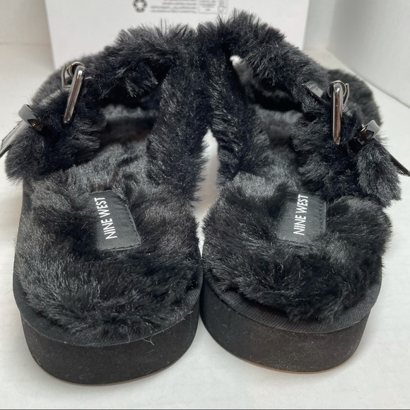 NINE WEST Women's Funkie2 Flat Faux Fur Black Sandals Size 7M - Picture 5 of 8